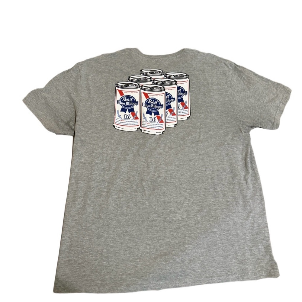 Pabst Blue Ribbon Beer Graphic T-Shirt PBR Can Design Gray Tee Men’s L